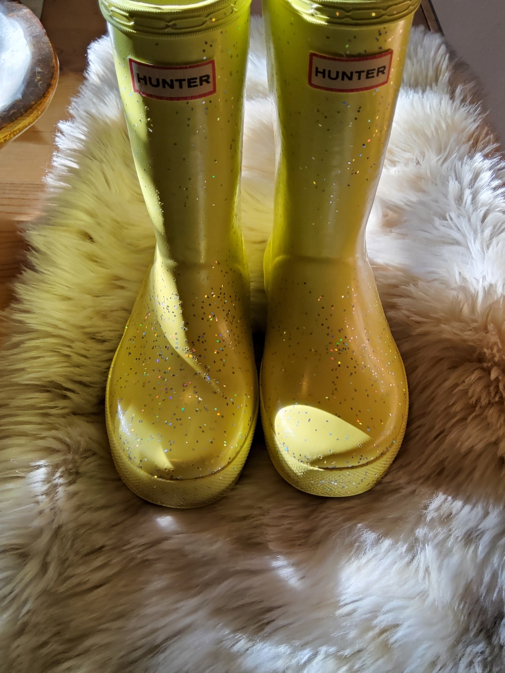Hunter Toddler Rain Boots Size 11 Yellow and glitter GUC